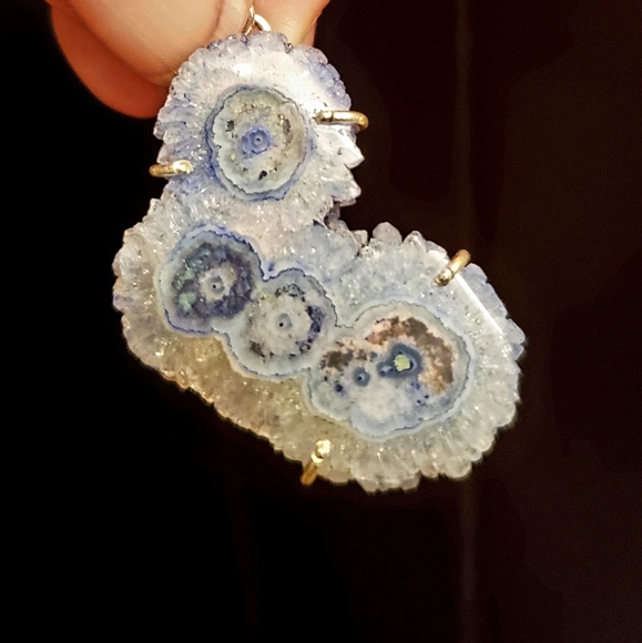 New Oversized Blue Solar Quartz Agate Silver Earrings. - Picture 14 of 14